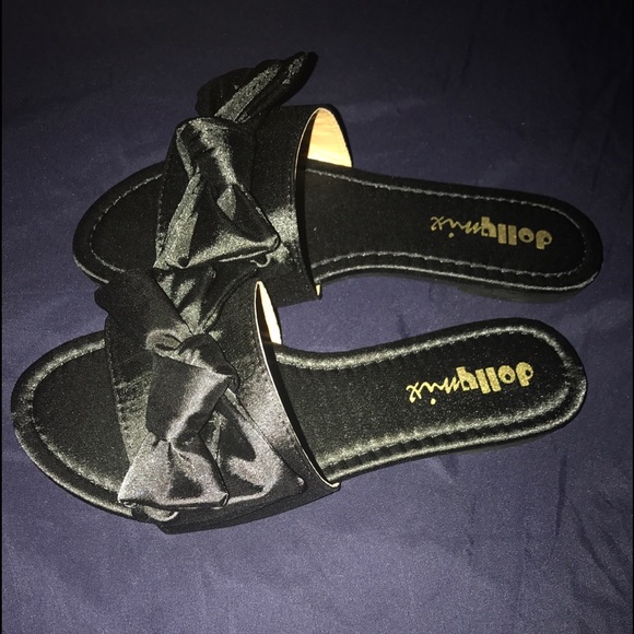 dollymix Shoes - Dolly mix black satin sandal / slides